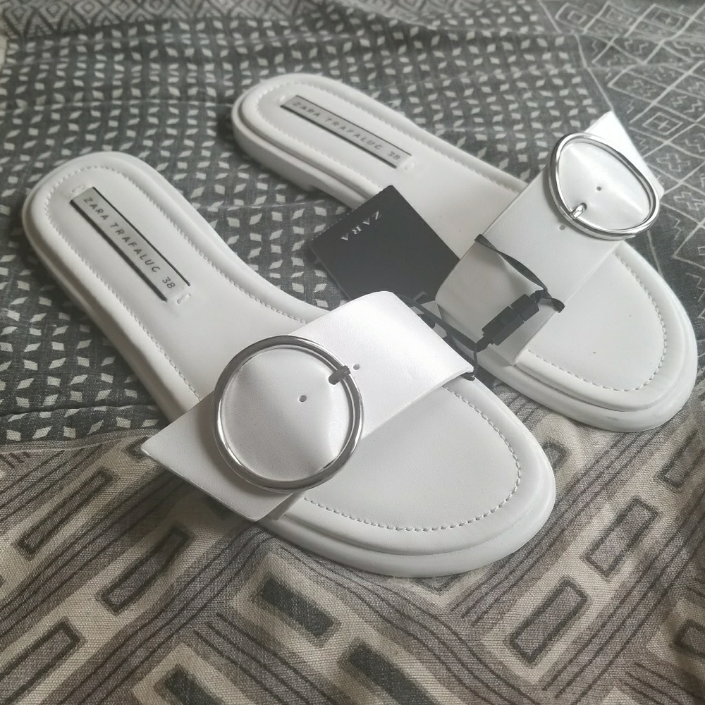 Zara white slides